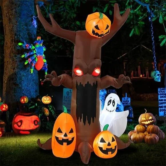 9ft Pumpkin Ghost Tree Halloween Inflatable Outdoor Decoration, Courtyard